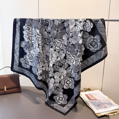 Silk Scarf In Wine Red Featuring Printing And Lines, Made Of Polyester, Perfect For Autumn