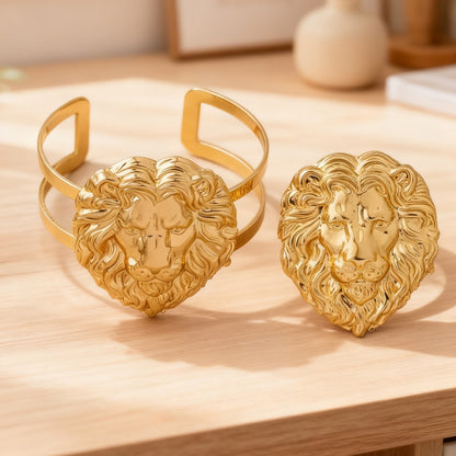 Golden Lion Jewelry Set In Alloy Material, 1 Set
