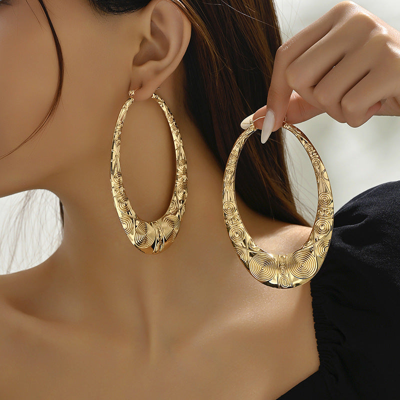 Golden Bamboo Punk Earrings For Women Featuring Iron Material