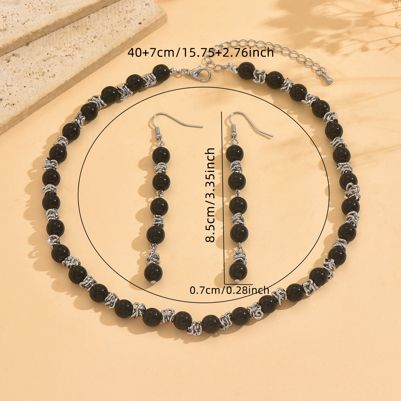 Black Jewelry Set Featuring Round Pattern Made With Durable Acrylic Material