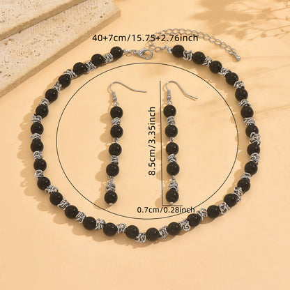 Black Jewelry Set Featuring Round Pattern Made With Durable Acrylic Material