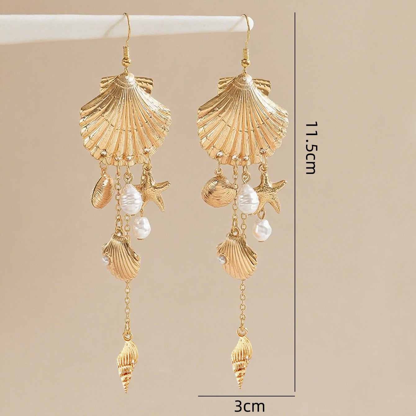 For Women Golden Marine Style Shell Drop Earrings Made Of Alloy