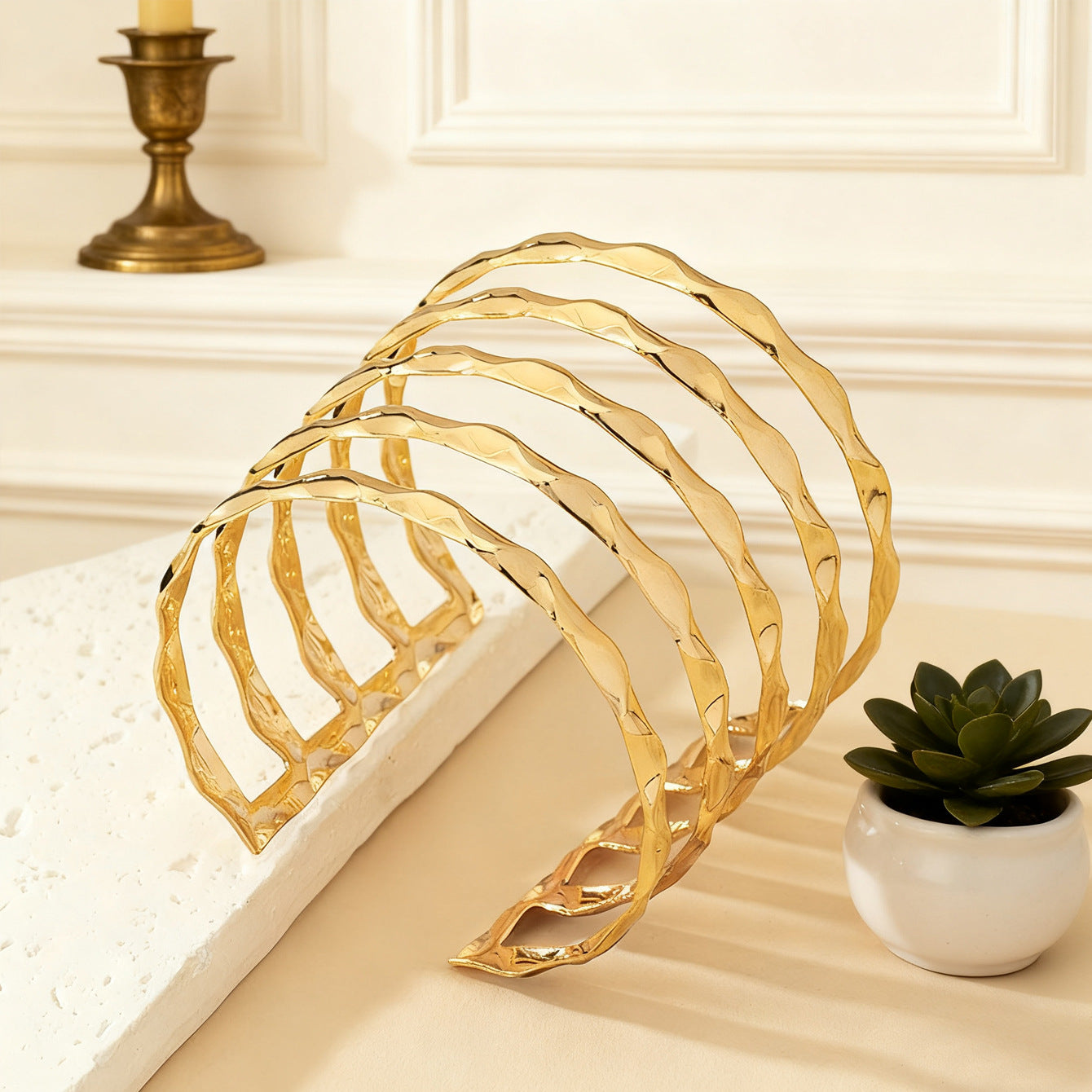 Waves For Hip-Hop Style Arm Cuff Bangle In Golden Alloy