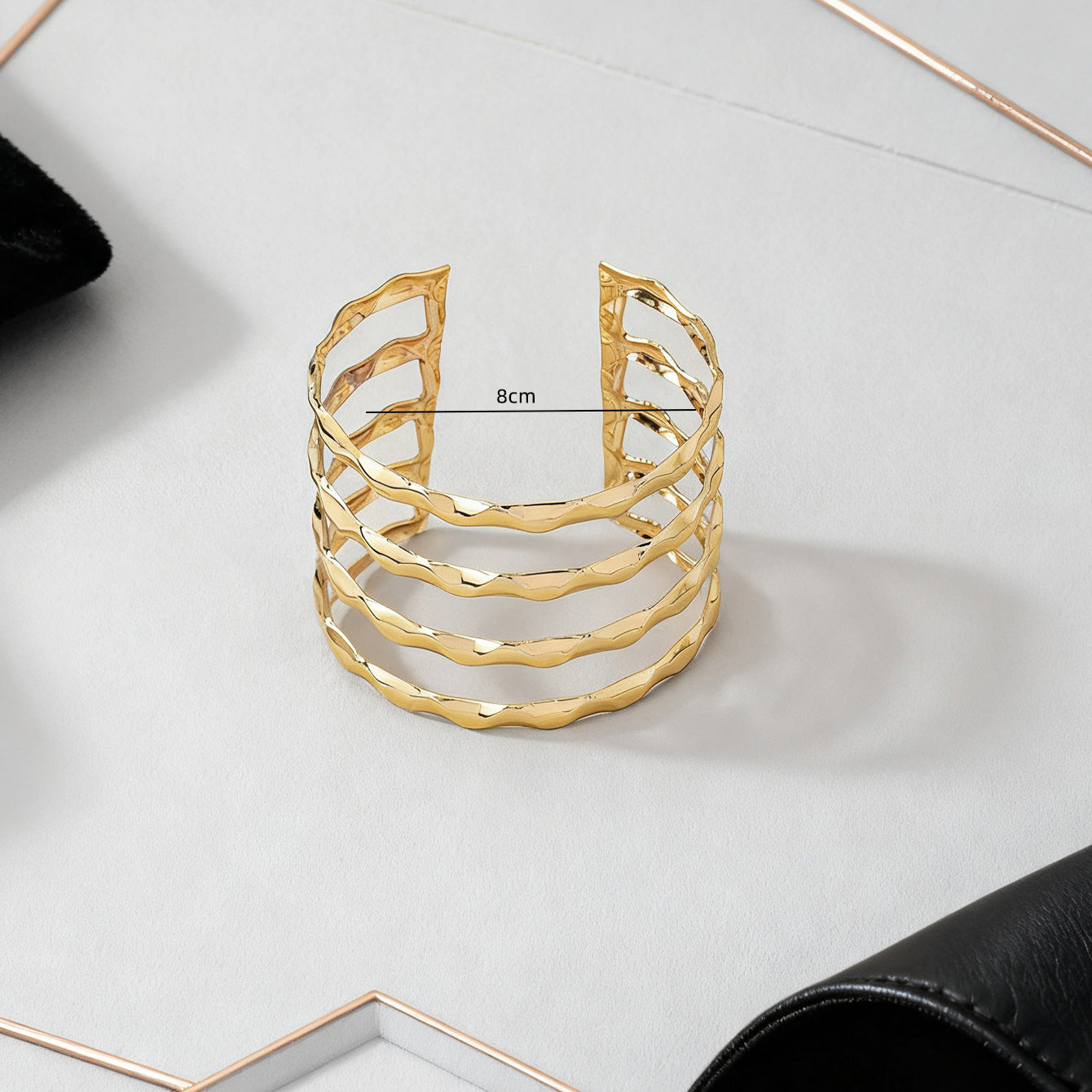 Waves For Hip-Hop Style Arm Cuff Bangle In Golden Alloy