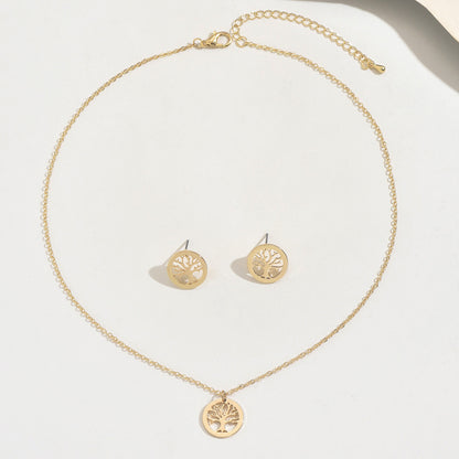 Golden Jewelry Set Featuring Tree Pattern Made Of Durable Alloy