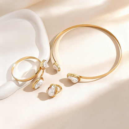Baroque Style Alloy Bangle For Women Featuring Electroplated Gold Plating Process, 1 Set