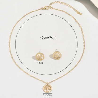 Golden Jewelry Set Featuring Tree Pattern Made Of Durable Alloy