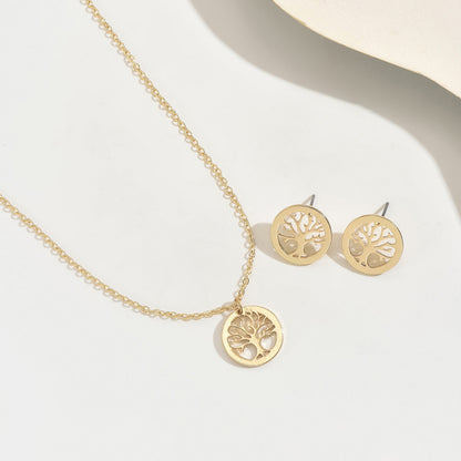 Golden Jewelry Set Featuring Tree Pattern Made Of Durable Alloy