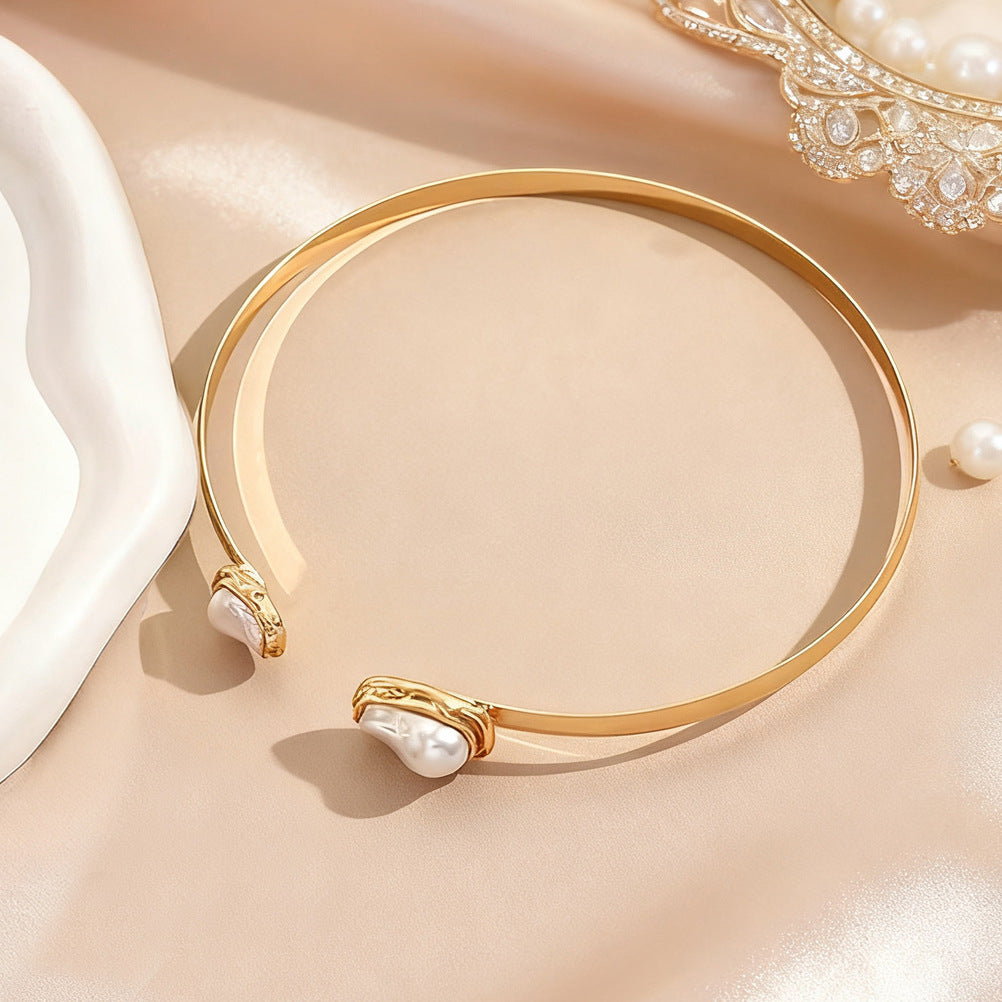 Baroque Style Alloy Bangle For Women Featuring Electroplated Gold Plating Process, 1 Set