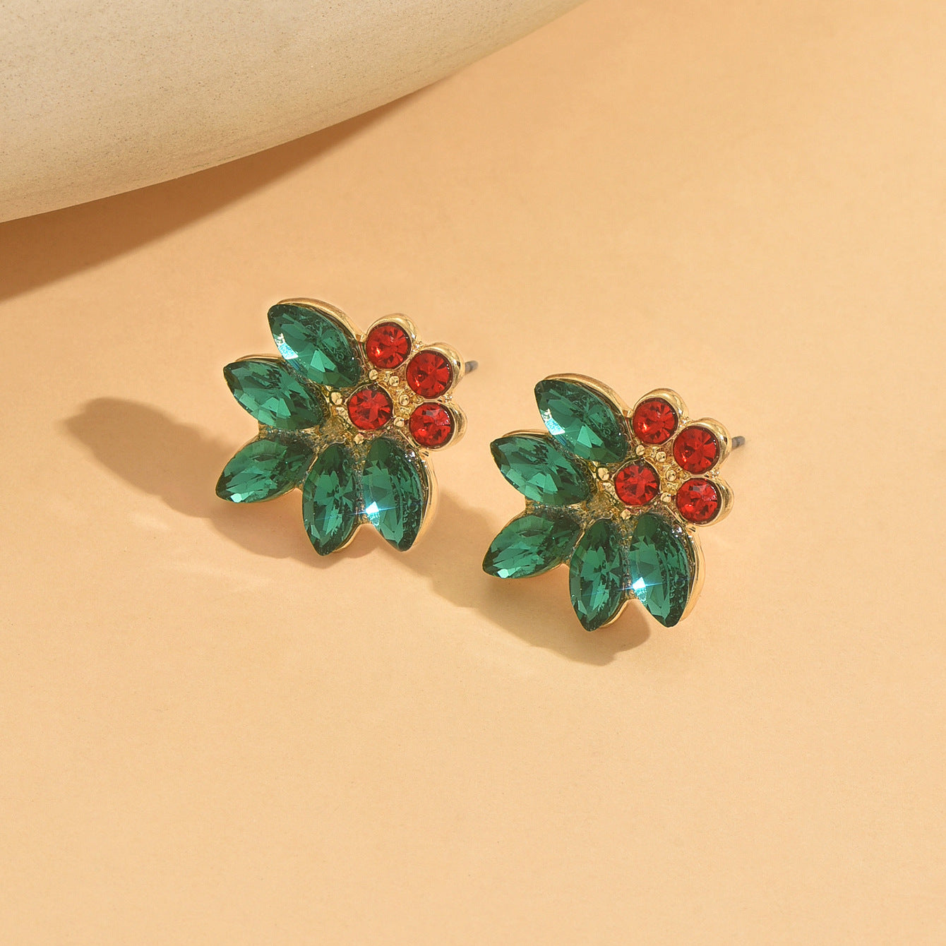 Christmas Flowers Stud Earrings For Women In Red Alloy, Elegant Holiday Jewelry Gift