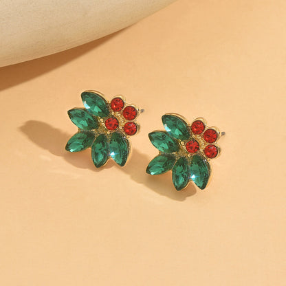 Christmas Flowers Stud Earrings For Women In Red Alloy, Elegant Holiday Jewelry Gift