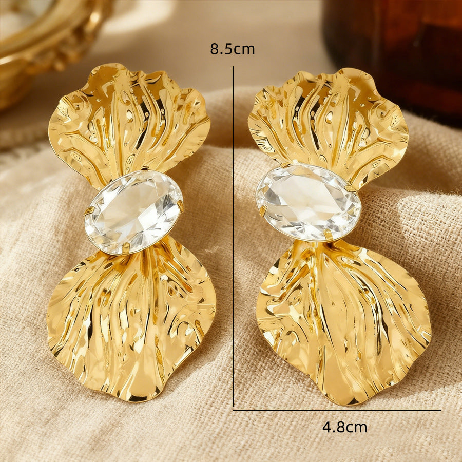 Petal Stud Earrings For Women In Golden Alloy, Elegant Floral Design