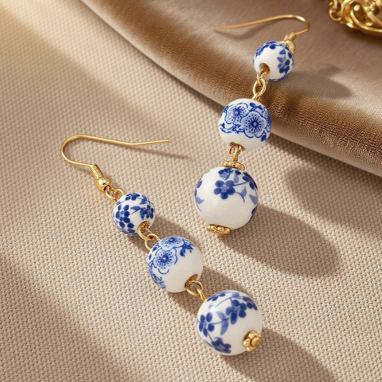 Ethnic Style Drop Earrings For Women Featuring Ceramic Flowers Design