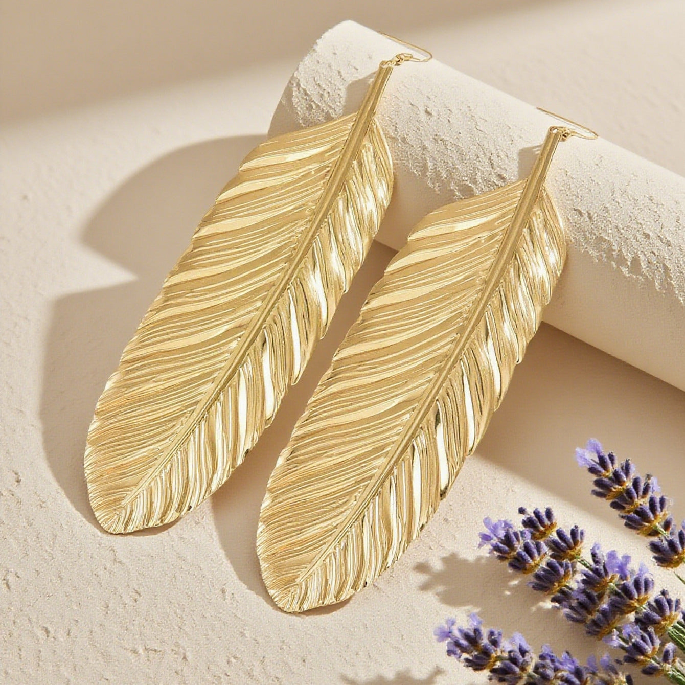 Retro Feather Drop Earrings For Women Featuring Brushed Golden Alloy Ear Hook Design