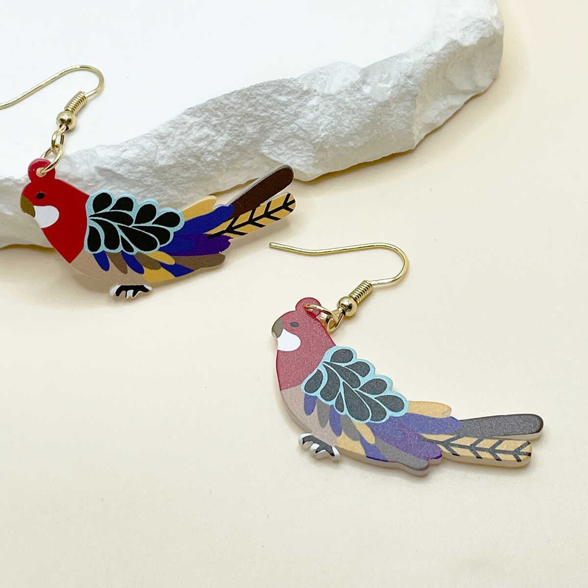 Parrot Earrings For Women In Multicolor Acrylic Featuring Lightweight Design