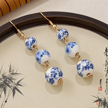 Ethnic Style Drop Earrings For Women Featuring Ceramic Flowers Design