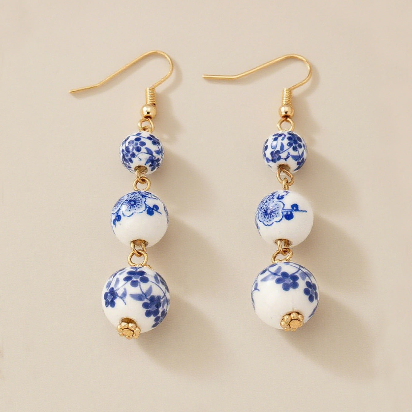 Ethnic Style Drop Earrings For Women Featuring Ceramic Flowers Design