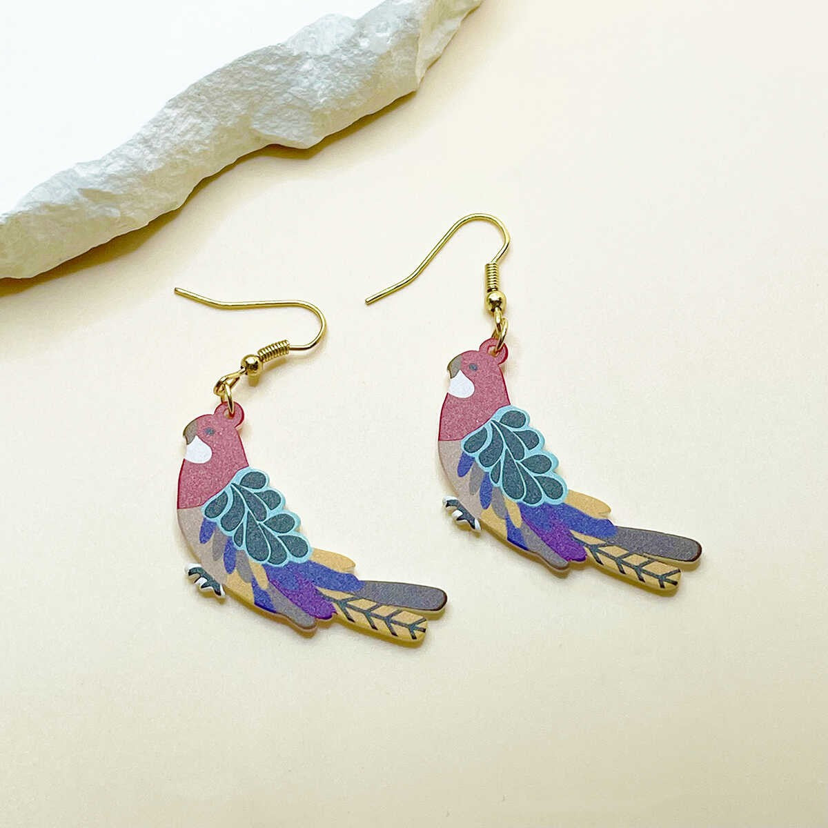 Parrot Earrings For Women In Multicolor Acrylic Featuring Lightweight Design