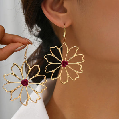 Golden Alloy Flowers Drop Earrings For Elegant Style