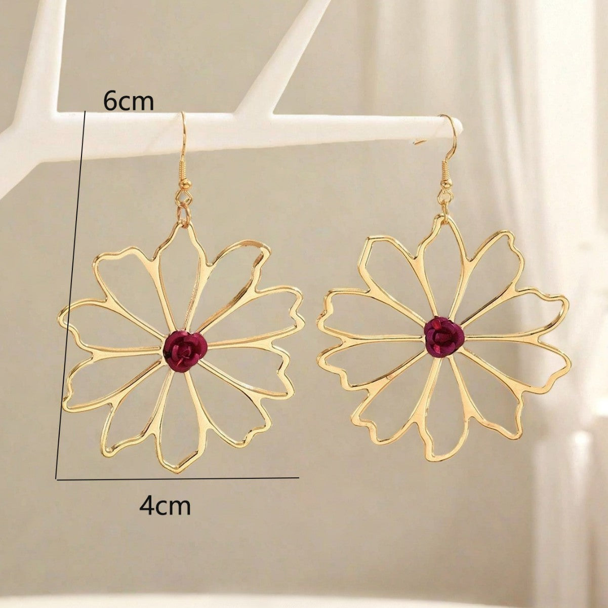 Golden Alloy Flowers Drop Earrings For Elegant Style
