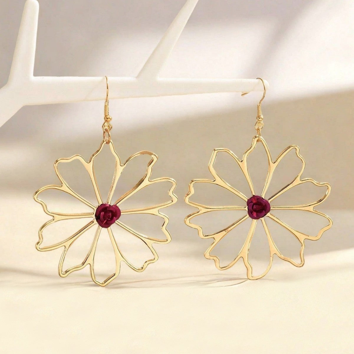 Golden Alloy Flowers Drop Earrings For Elegant Style