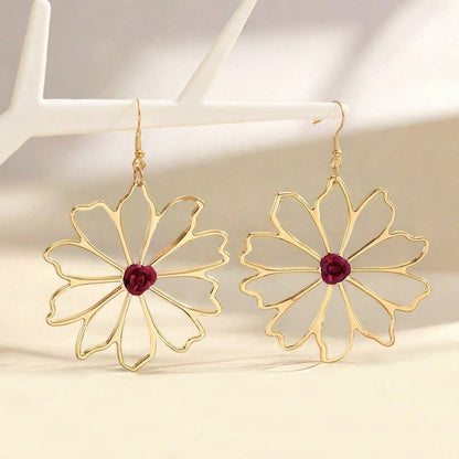 Golden Alloy Flowers Drop Earrings For Elegant Style