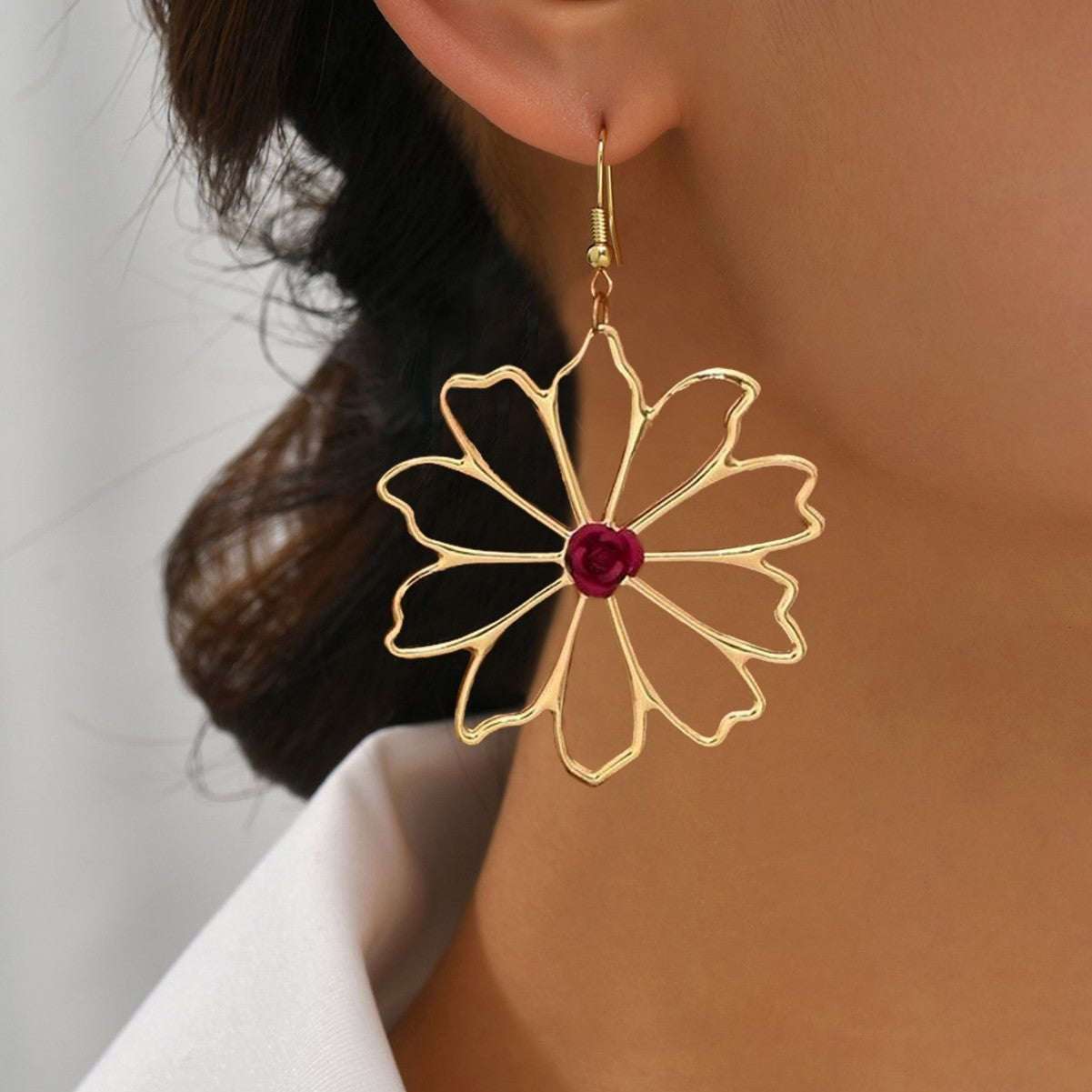 Golden Alloy Flowers Drop Earrings For Elegant Style