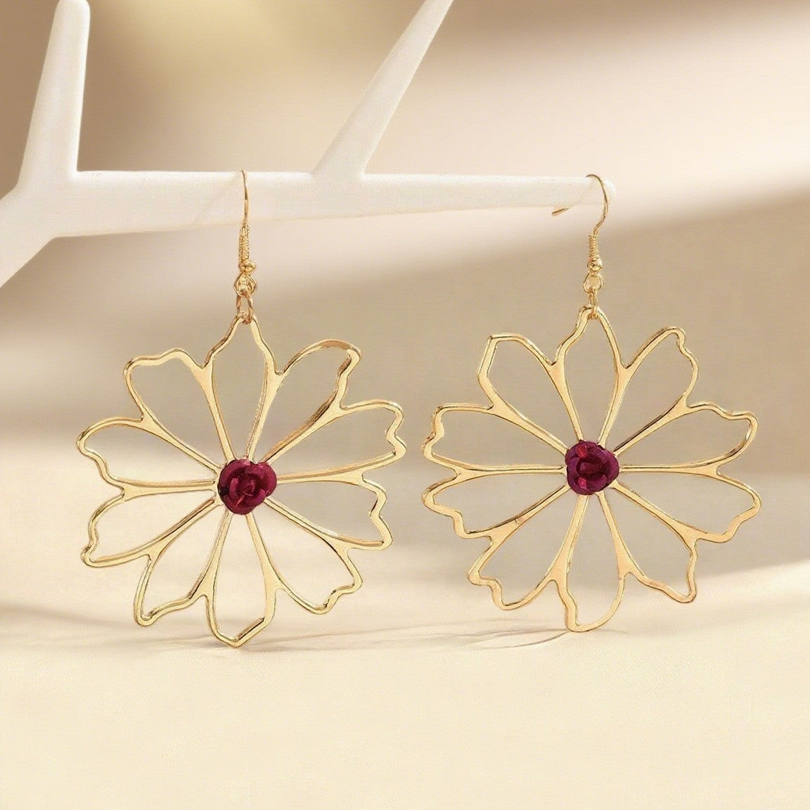 Golden Alloy Flowers Drop Earrings For Elegant Style