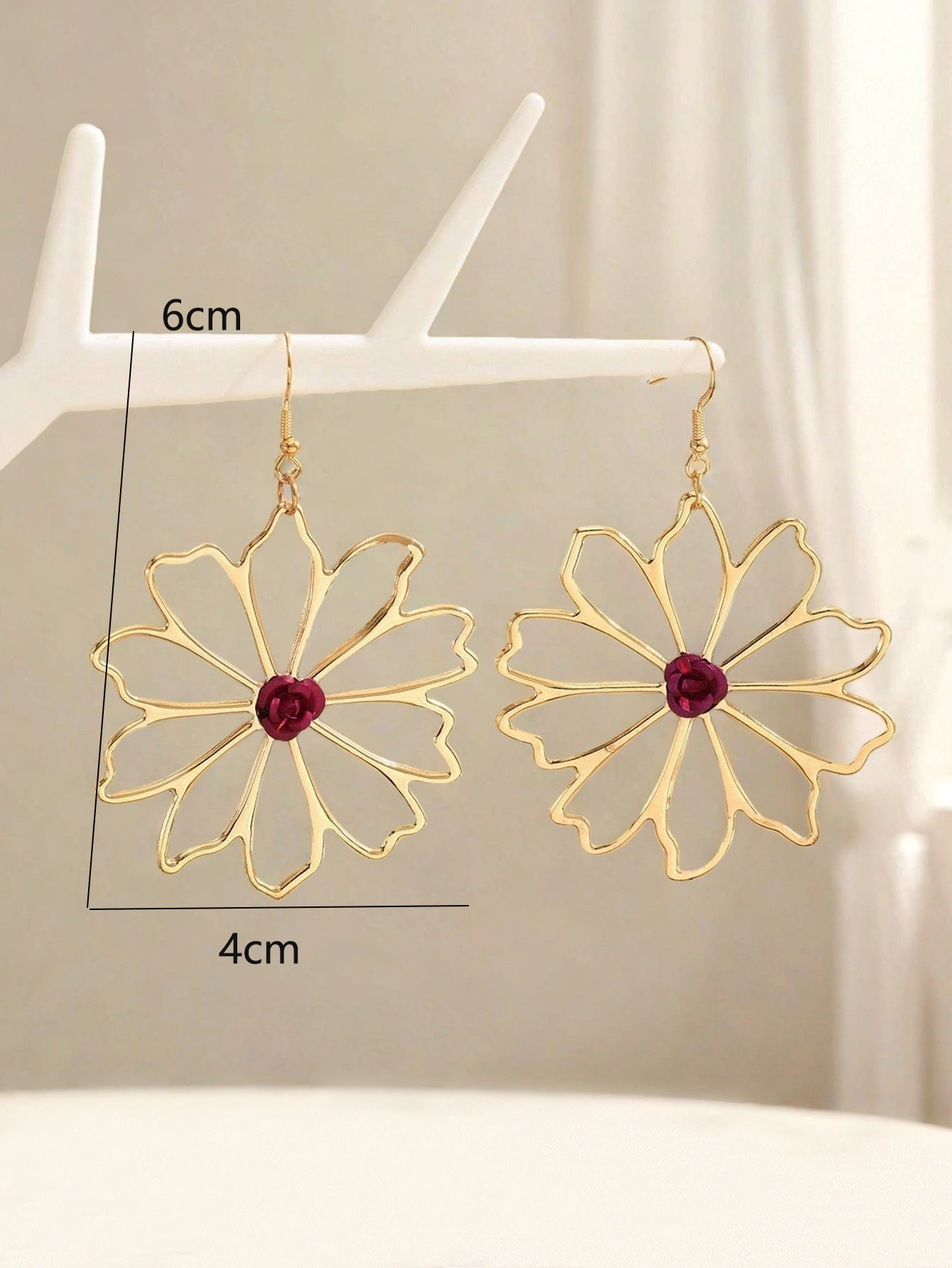 Golden Alloy Flowers Drop Earrings For Elegant Style