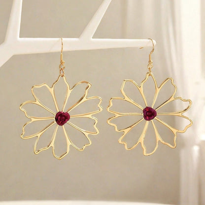 Golden Alloy Flowers Drop Earrings For Elegant Style