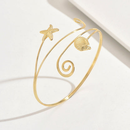 Ocean For Arm Cuff Bangle In Golden Alloy, 1 Piece