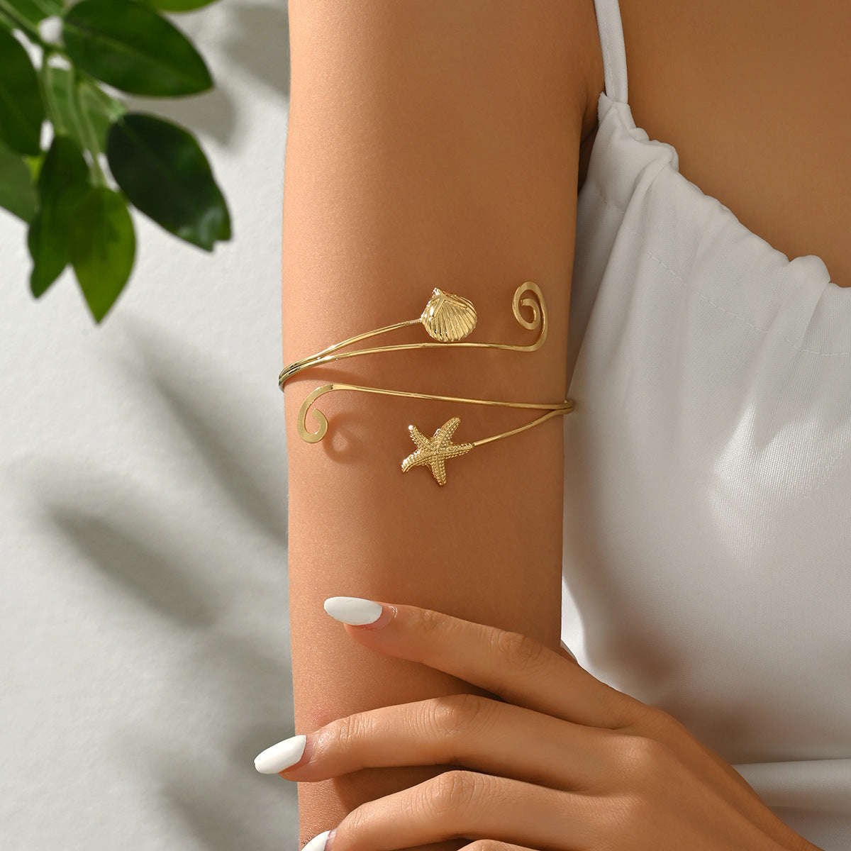 Ocean For Arm Cuff Bangle In Golden Alloy, 1 Piece