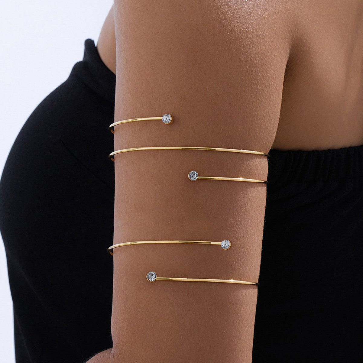 Golden Metal Jewelry Set Featuring Lines Pattern With Stretch Adjustable Fit, 1 Set Included