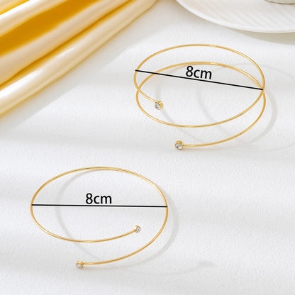 Golden Metal Jewelry Set Featuring Lines Pattern With Stretch Adjustable Fit, 1 Set Included