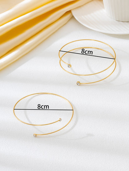 Golden Metal Jewelry Set Featuring Lines Pattern With Stretch Adjustable Fit, 1 Set Included