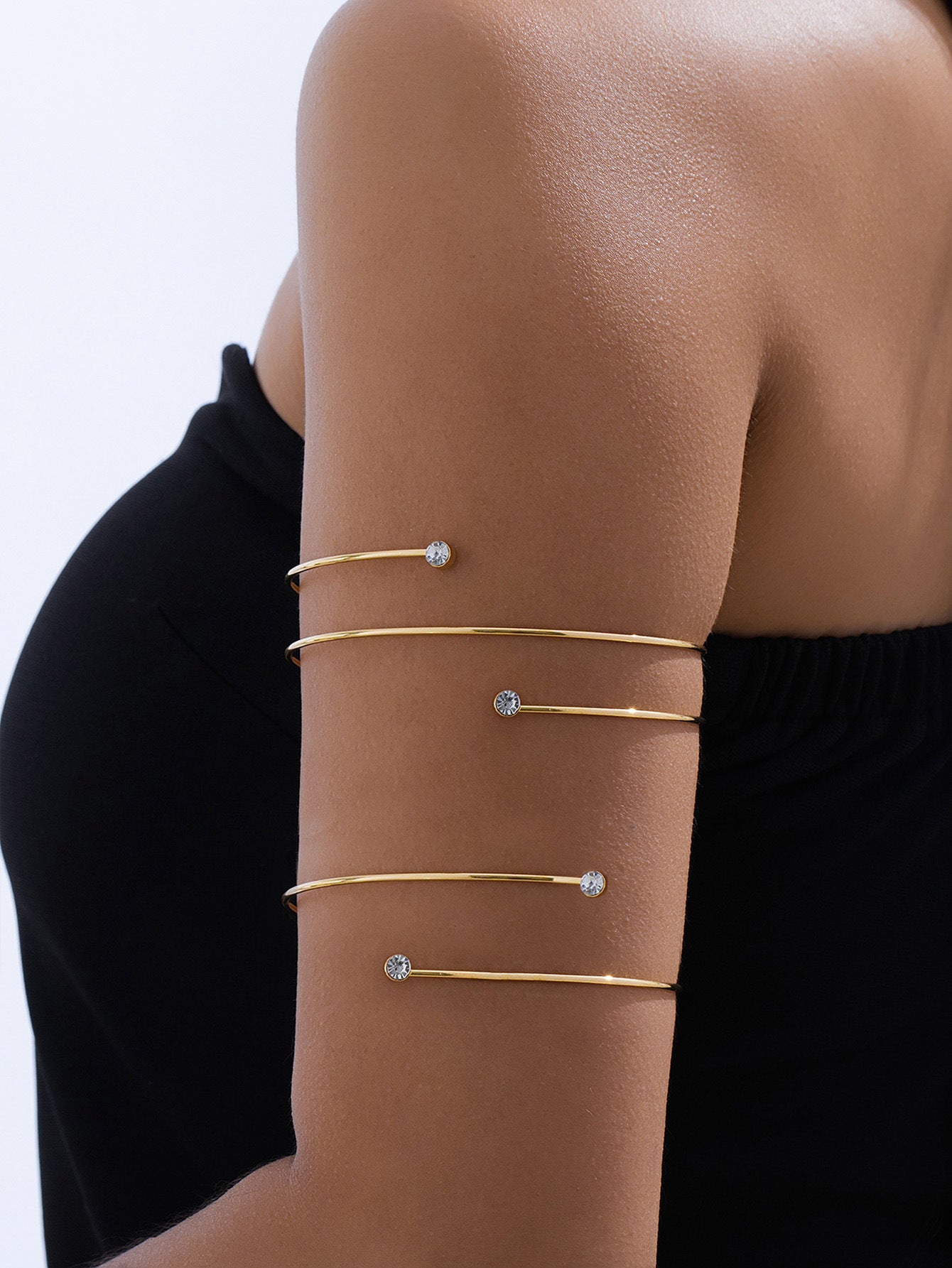 Golden Metal Jewelry Set Featuring Lines Pattern With Stretch Adjustable Fit, 1 Set Included
