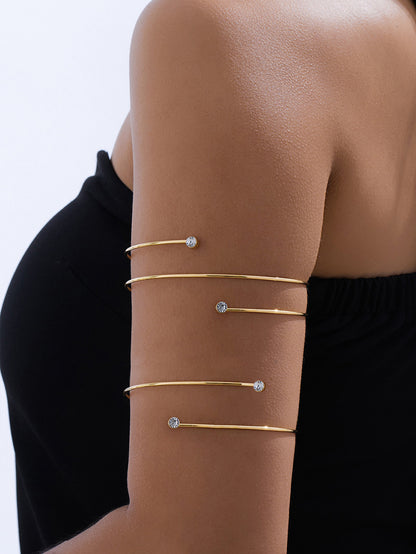 Golden Metal Jewelry Set Featuring Lines Pattern With Stretch Adjustable Fit, 1 Set Included