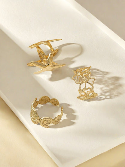 Conch Ring For Women In Golden Metal, 1 Set Featuring Elegant Design