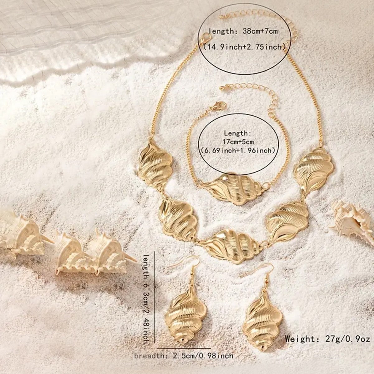 Golden Jewelry Set Featuring Conch Pattern Made Of Metal