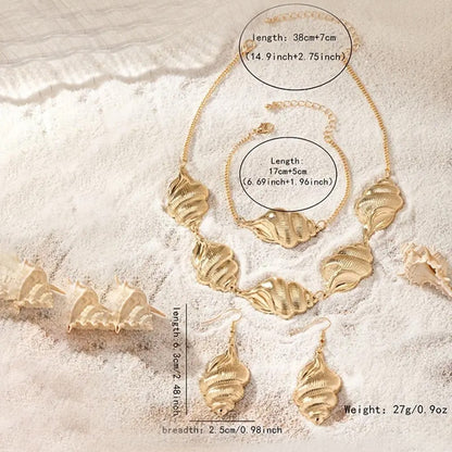 Golden Jewelry Set Featuring Conch Pattern Made Of Metal