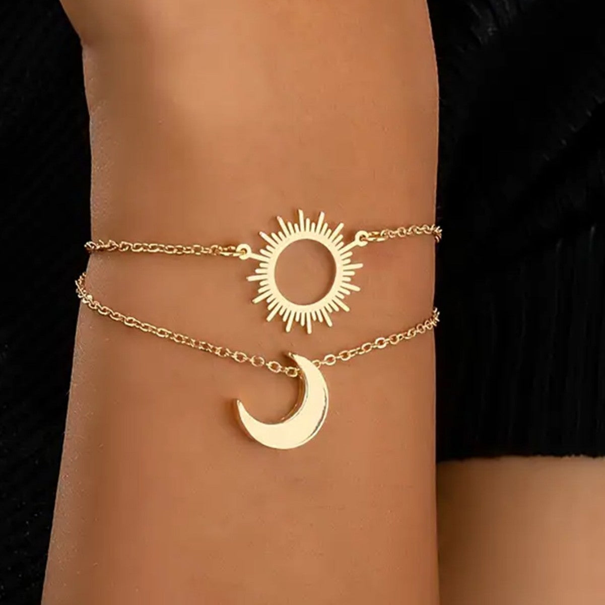 Sun Pattern Metal Bracelet For Women, Golden Color, 1 Set