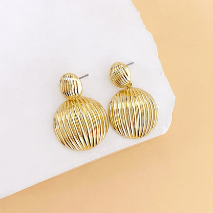 Round Drop Earrings For Women In Golden Metal, Elegant Jewelry Accessories