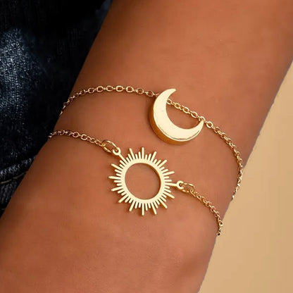 Sun Pattern Metal Bracelet For Women, Golden Color, 1 Set