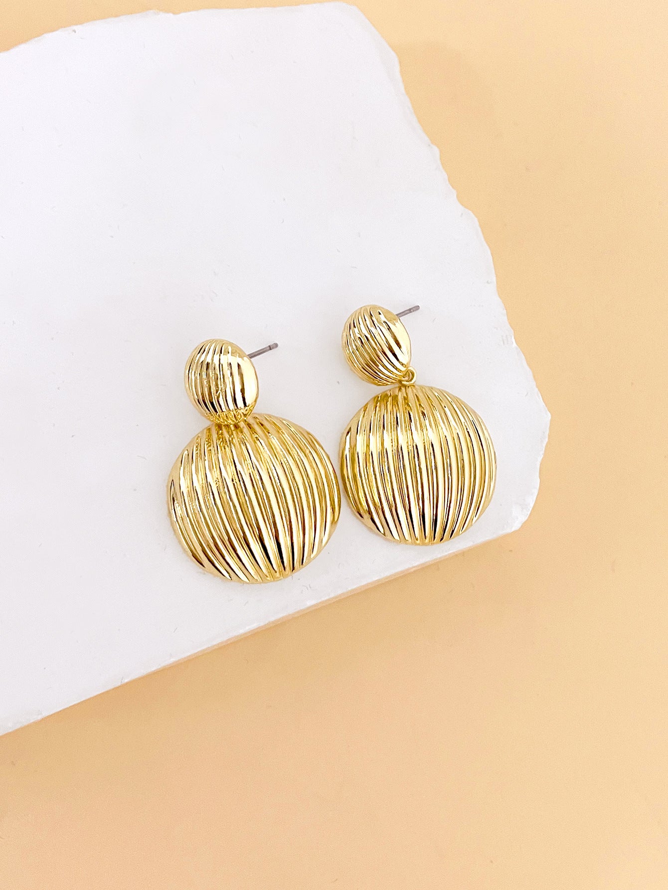 Round Drop Earrings For Women In Golden Metal, Elegant Jewelry Accessories