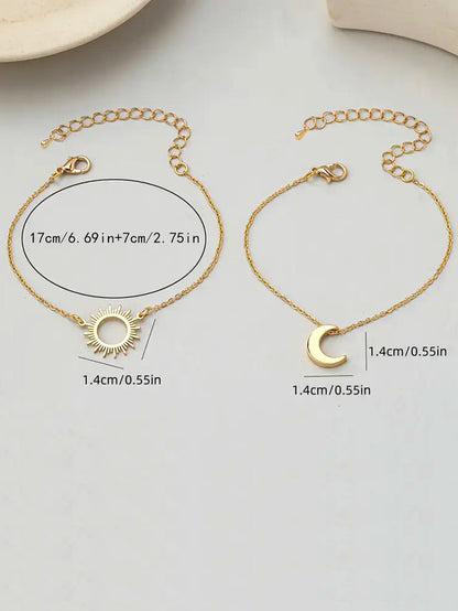 Sun Pattern Metal Bracelet For Women, Golden Color, 1 Set