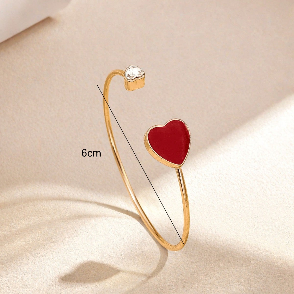 Sweet Red Heart Shape Metal Bangle For Women, Elegant Jewelry Accessory