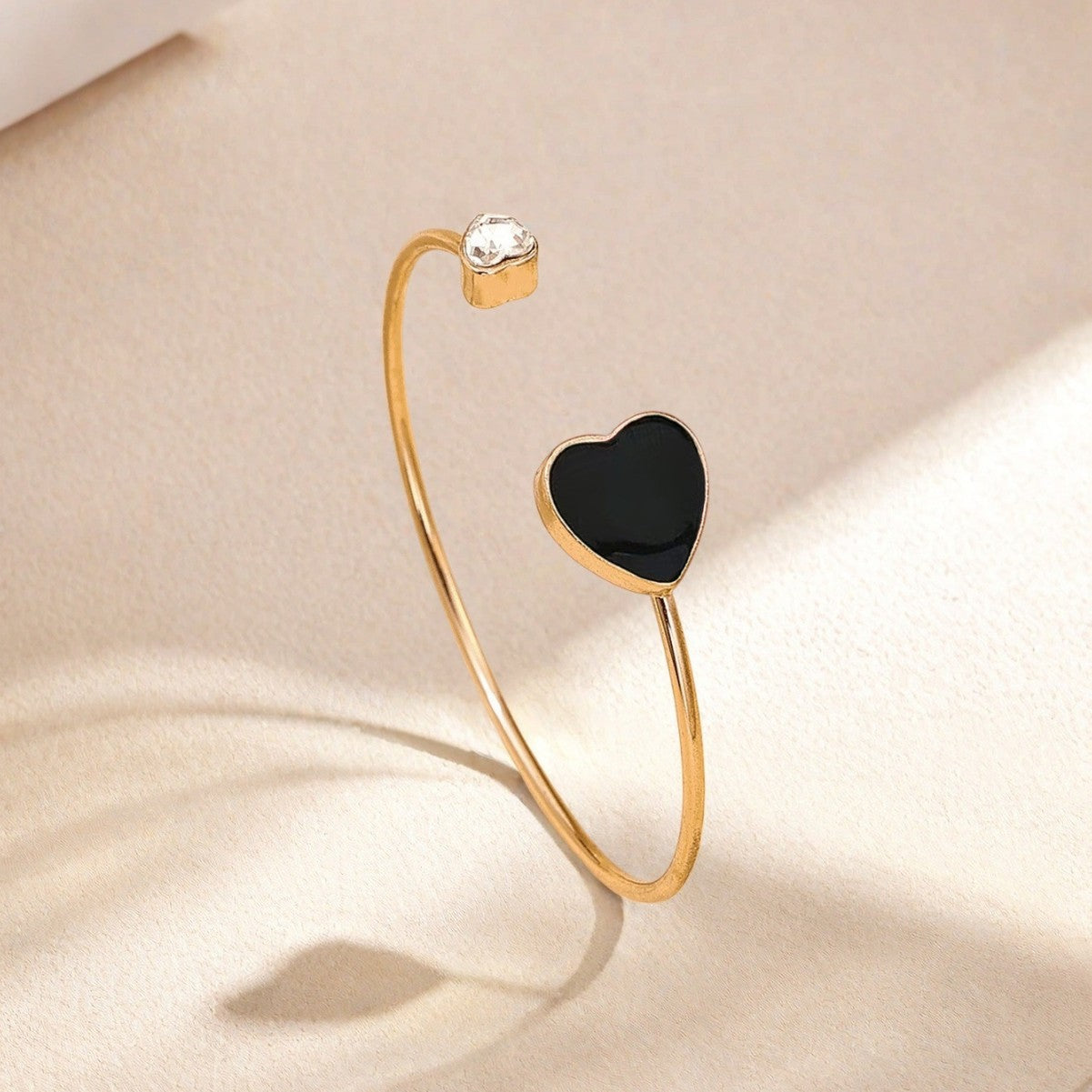 Sweet Red Heart Shape Metal Bangle For Women, Elegant Jewelry Accessory