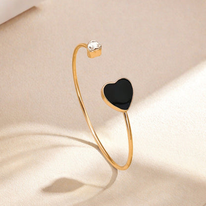 Sweet Red Heart Shape Metal Bangle For Women, Elegant Jewelry Accessory