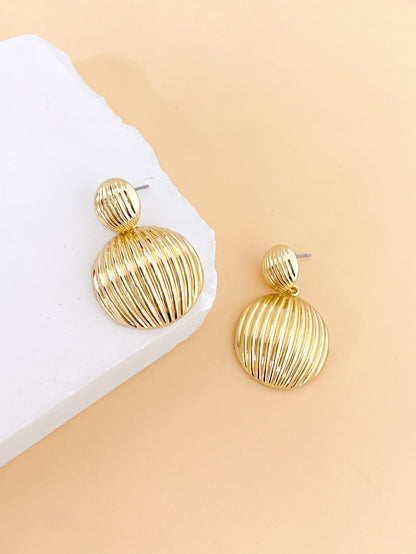 Round Drop Earrings For Women In Golden Metal, Elegant Jewelry Accessories