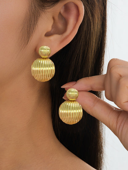Round Drop Earrings For Women In Golden Metal, Elegant Jewelry Accessories